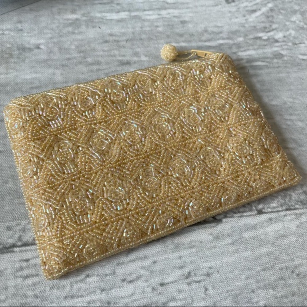 Vintage Y2K Beaded Clutch Purse Cream Sparkle NWT Holiday Party Bag Wallet